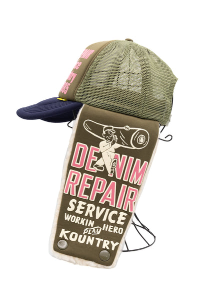 DENIM REPAIR SERVICE LUMBER Trucker Cap - Khaki x Navy