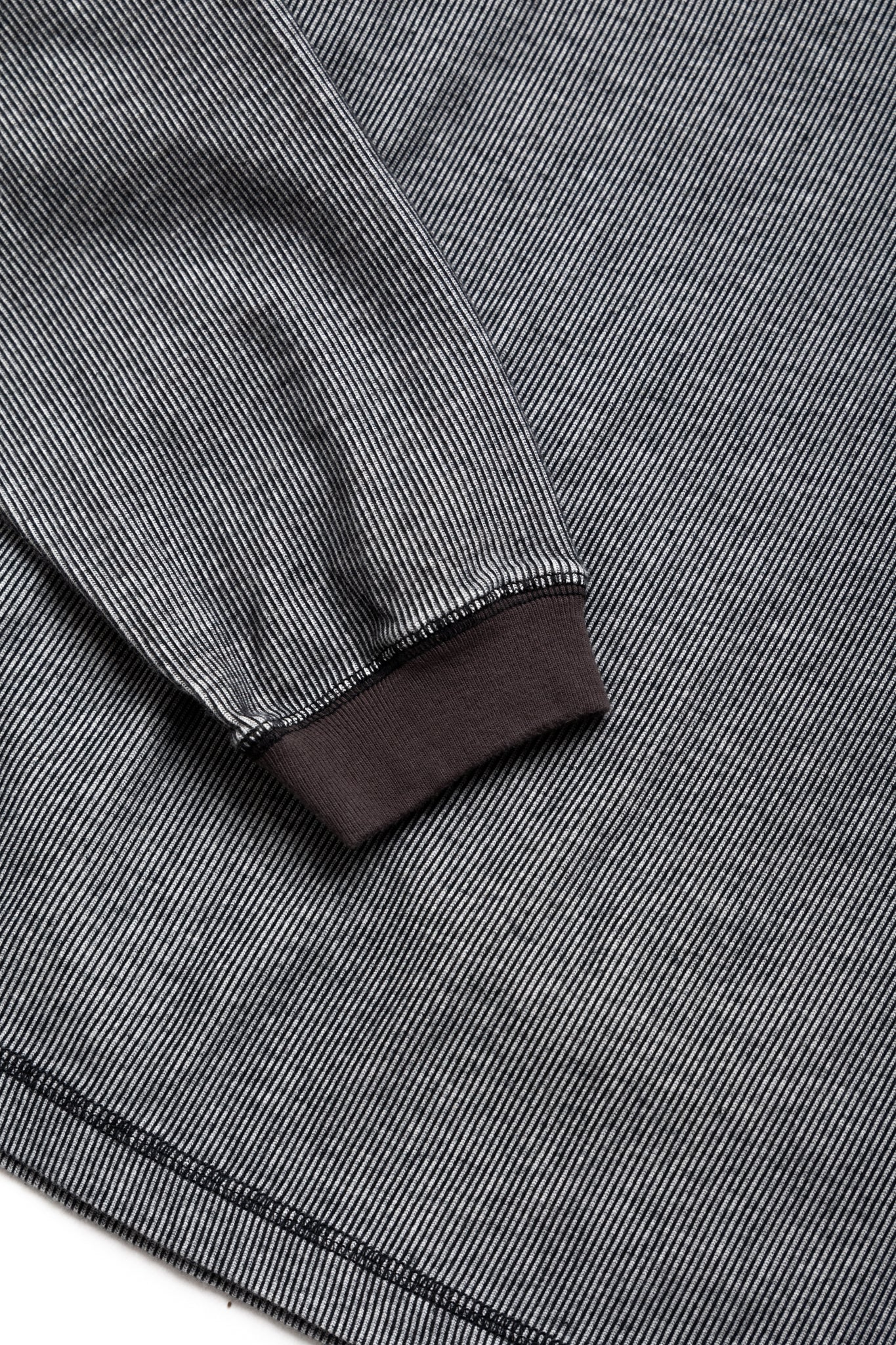 Double Face Vintage Pinstripe Rib Knit L/S Henley - N. Black