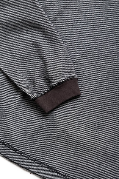Double Face Vintage Pinstripe Rib Knit L/S Henley - N. Black