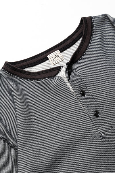 Double Face Vintage Pinstripe Rib Knit L/S Henley - N. Black