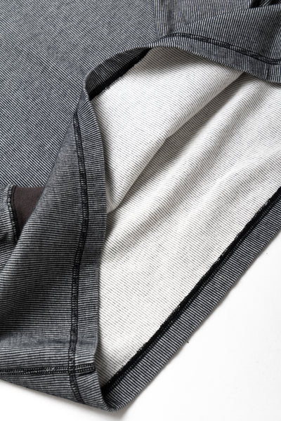 Double Face Vintage Pinstripe Rib Knit L/S Henley - N. Black