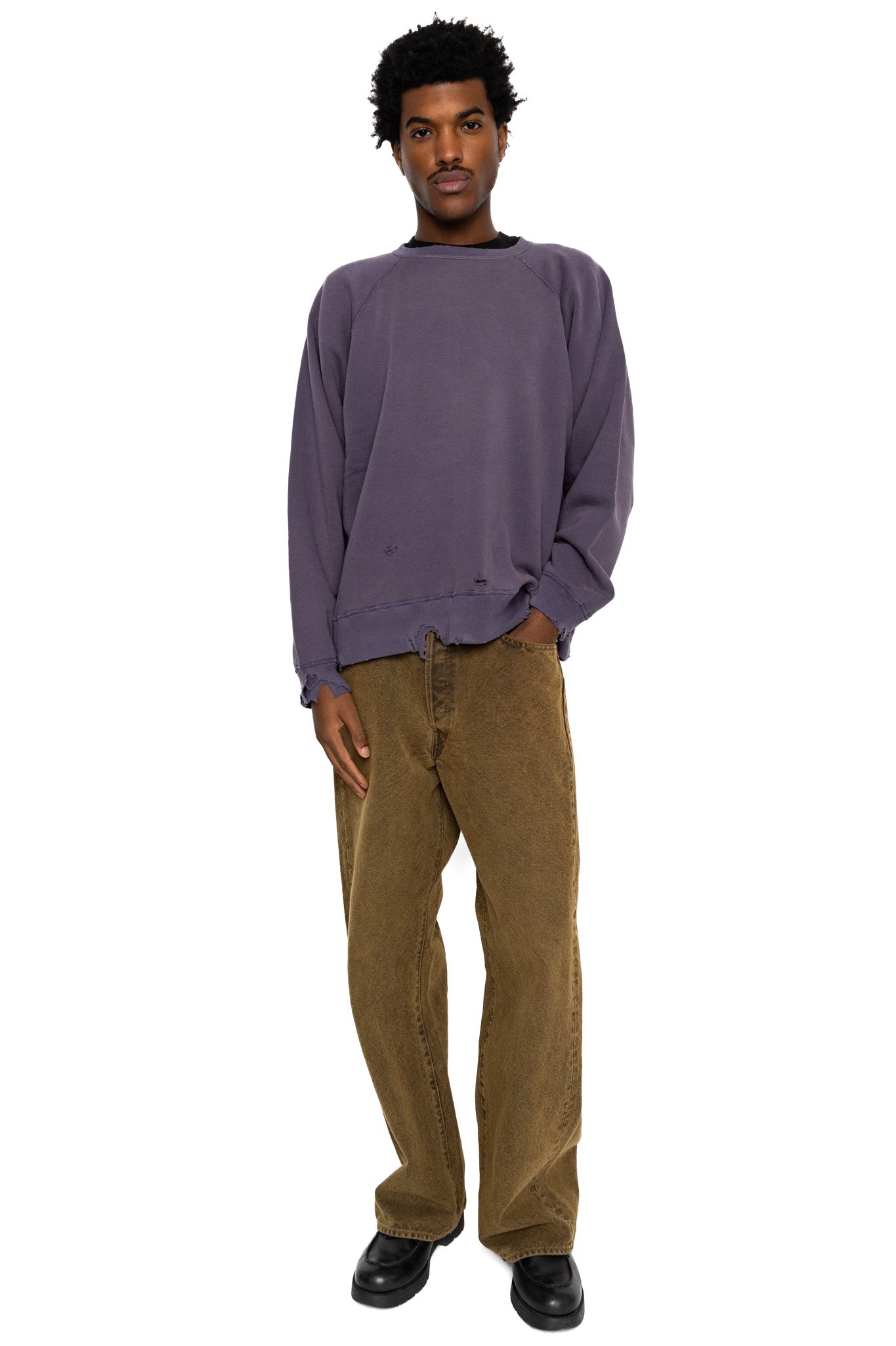 Fading Raglan Sleeve Sweatshirt - Egg Plant
