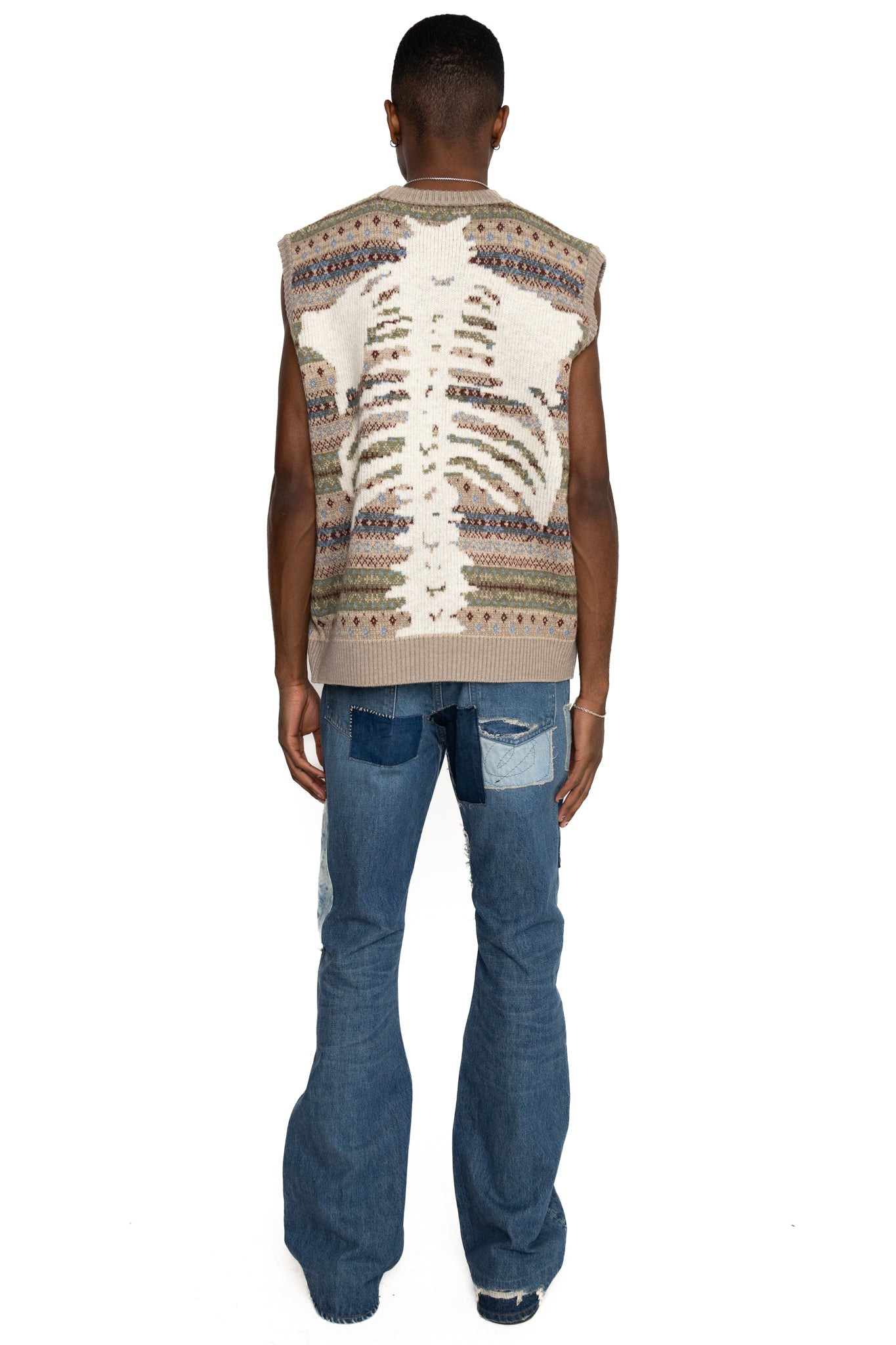 7G Wool FairIsle BONE Vest - Sax