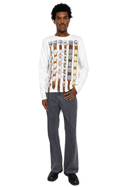 20/- Jersey Crewneck Long Sleeve T (Curtain Concho) - White