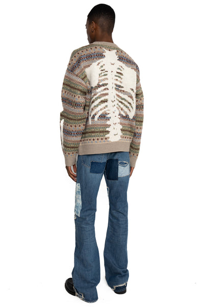 7G Wool FairIsle BONE Crew Sweater - Sax