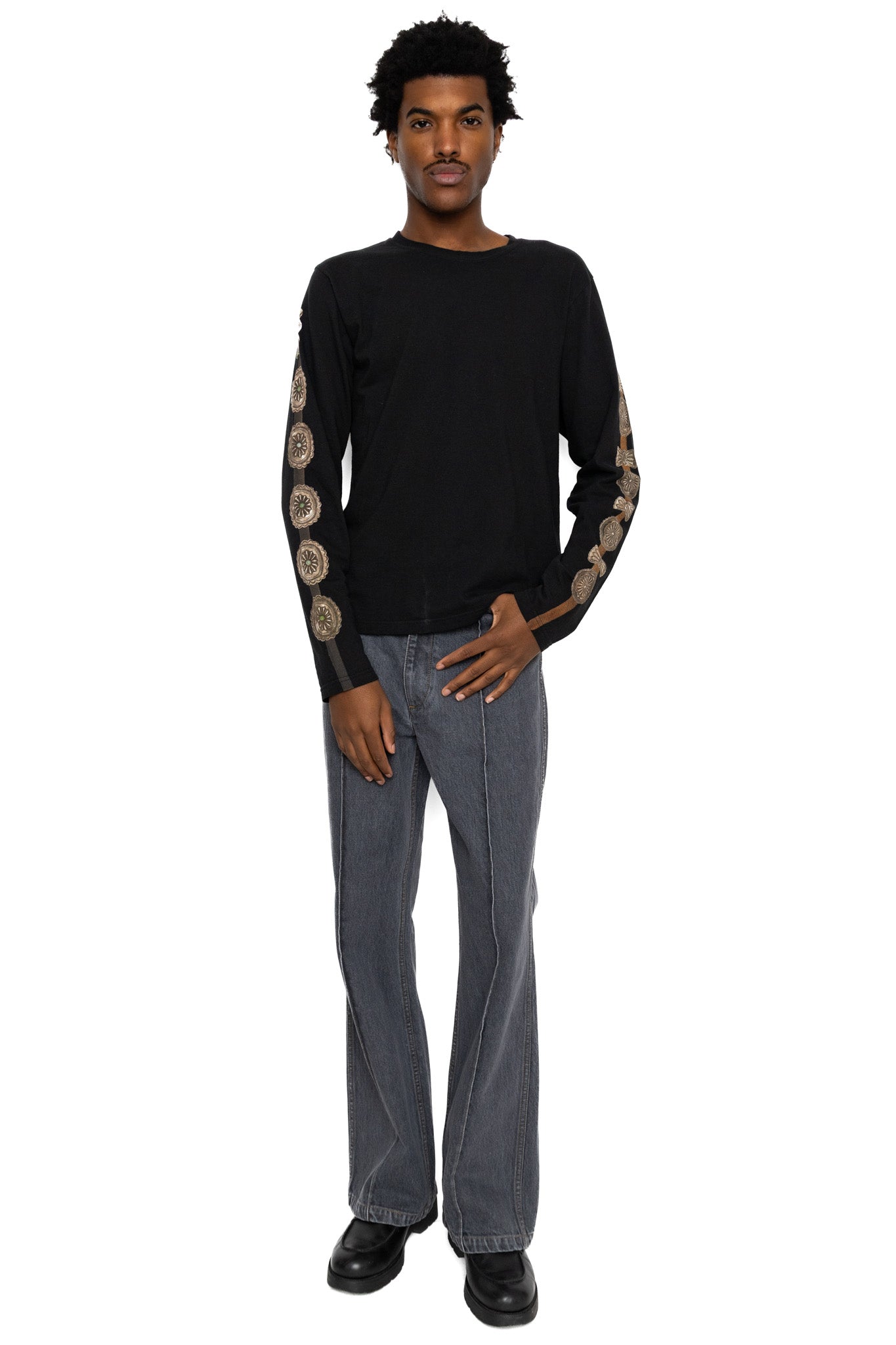 20/-Jersey Long Sleeve T (Concho Belt Sleeve) - Black