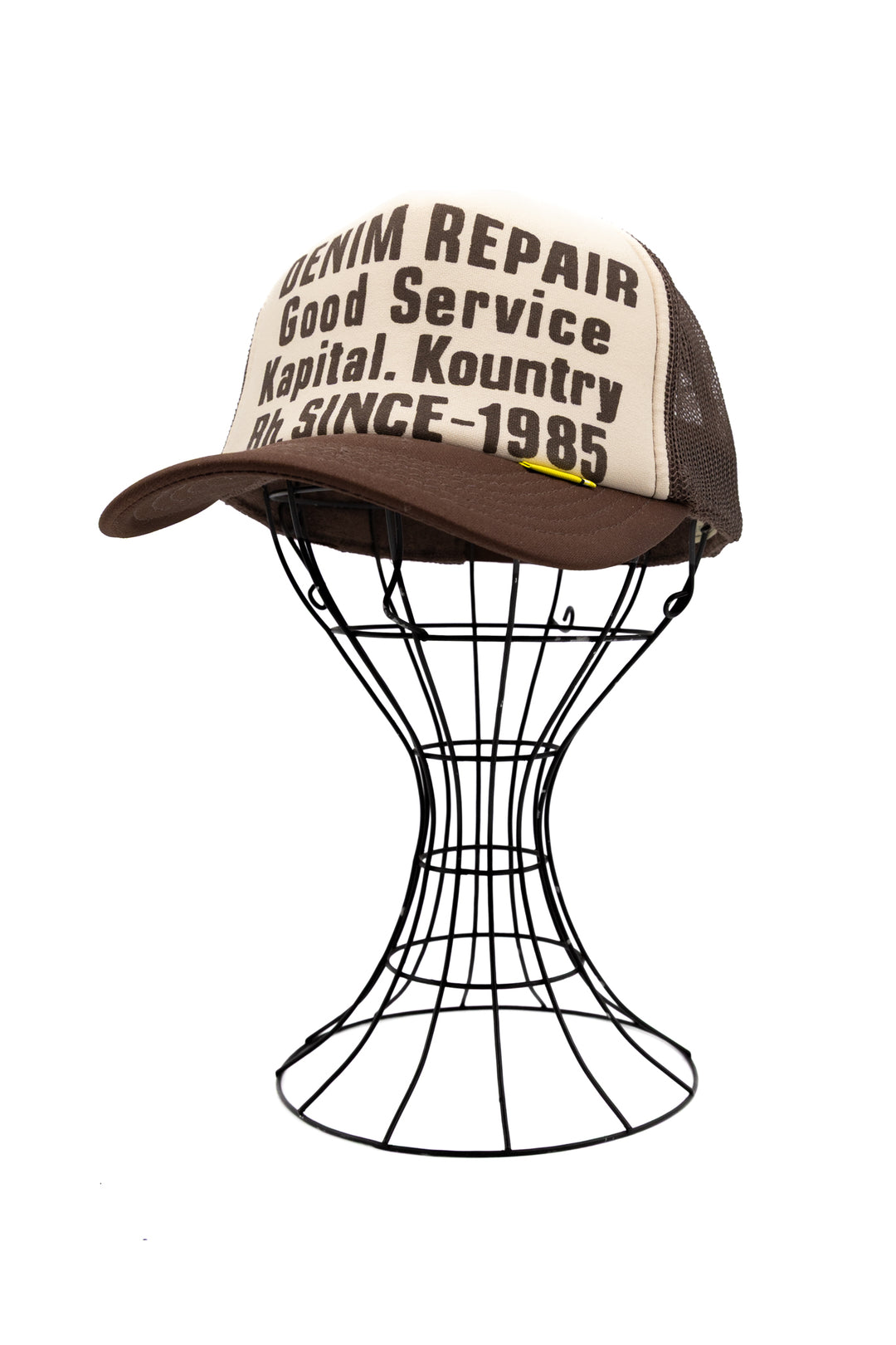 Kapital DENIM REPAIR SERVICE Trucker Cap - Ecru x Brown