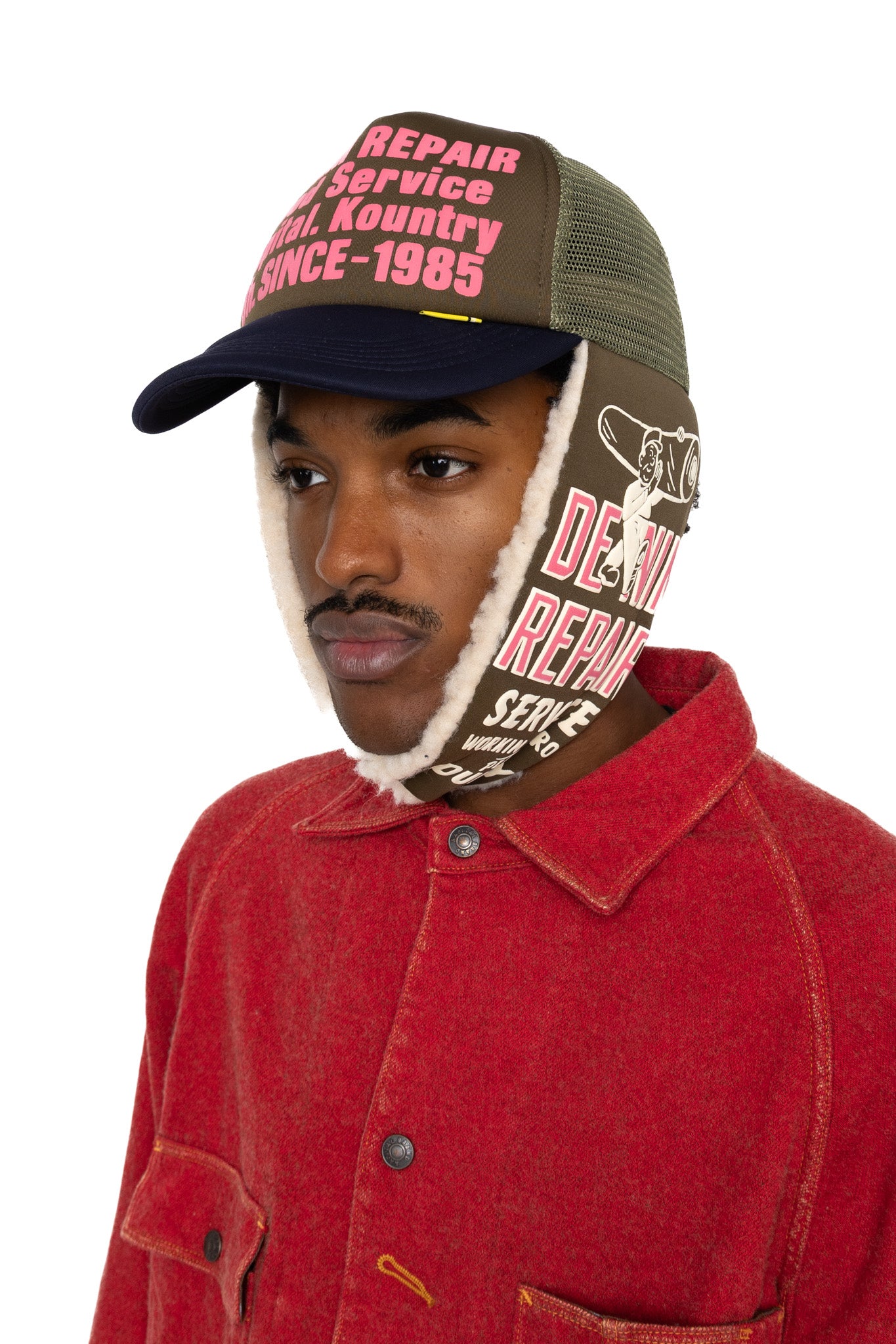 DENIM REPAIR SERVICE LUMBER Trucker Cap - Khaki x Navy