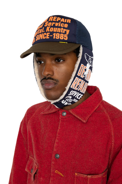 DENIM REPAIR SERVICE LUMBER Trucker Cap - Navy x Khaki