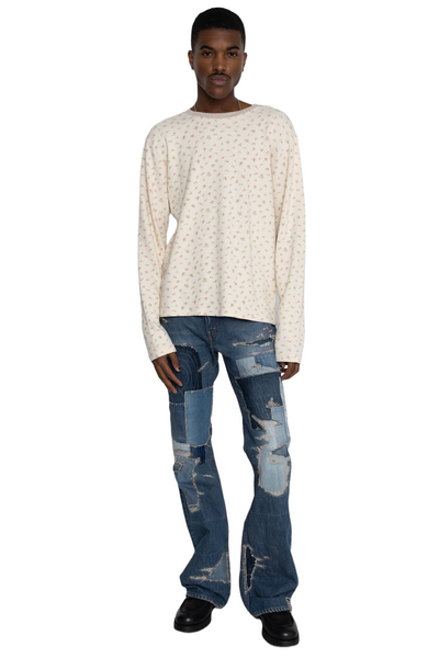 Waffle Jersey Callico Print Long Sleeve Crew T - Pink