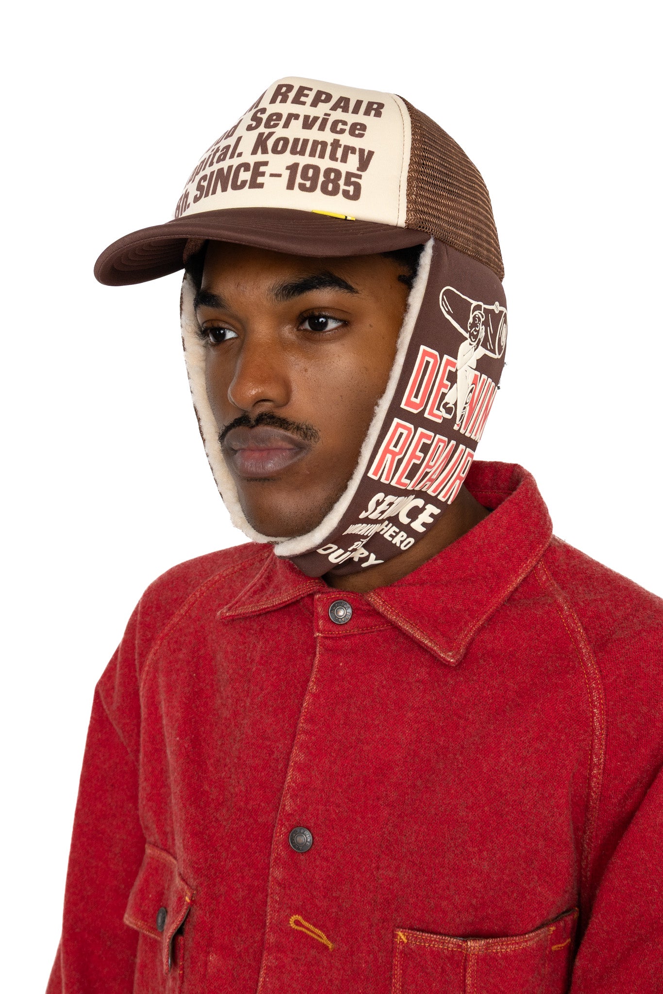 DENIM REPAIR SERVICE LUMBER Trucker Cap - Ecru x Brown