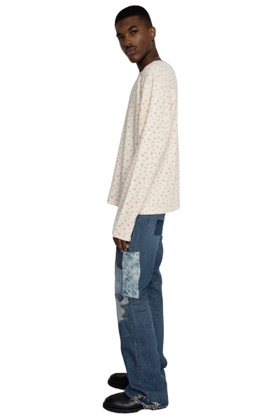 Waffle Jersey Callico Print Long Sleeve Crew T - Pink