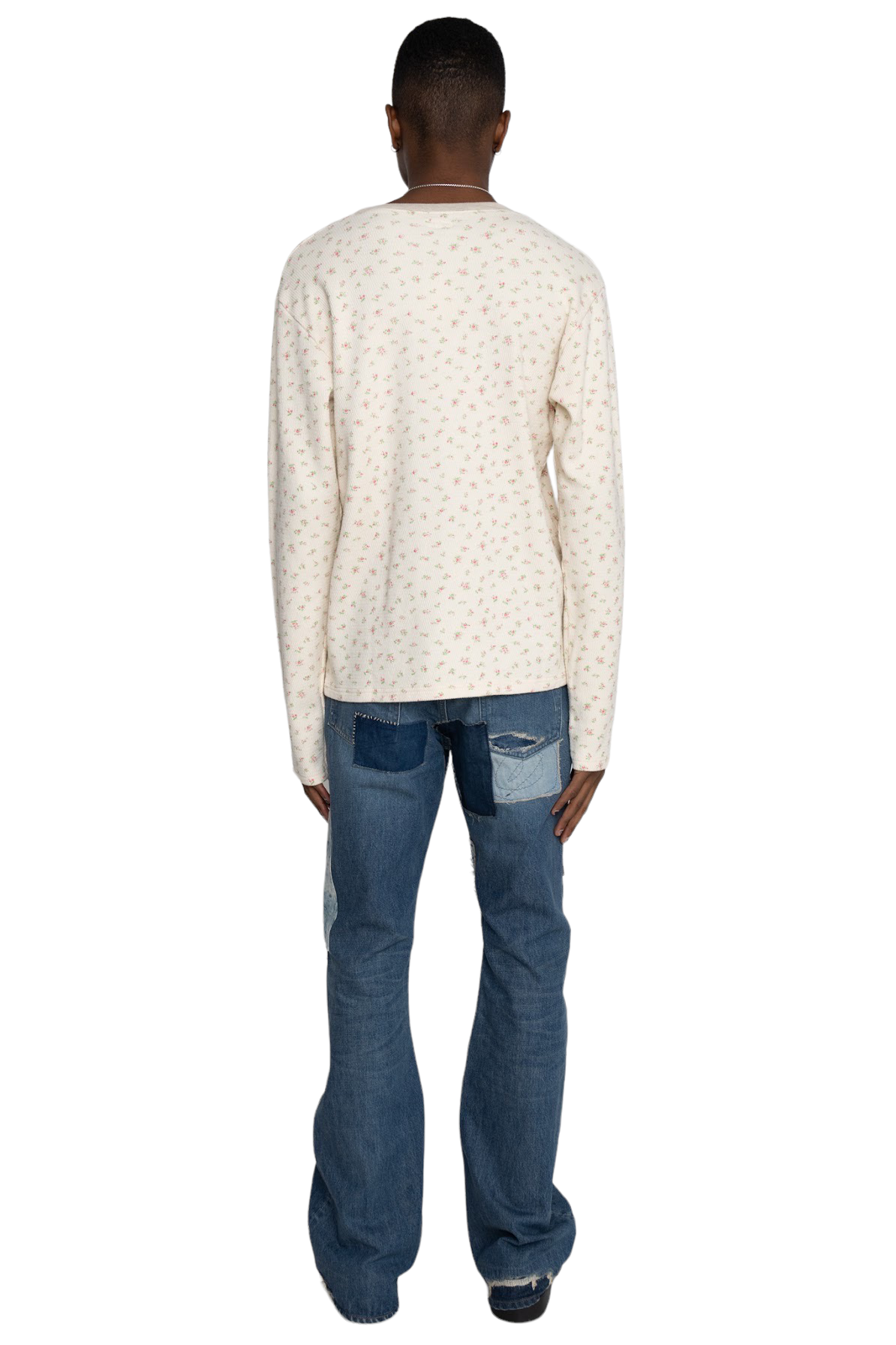 Waffle Jersey Callico Print Long Sleeve Crew T - Pink