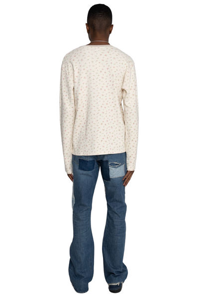 Waffle Jersey Callico Print Long Sleeve Crew T - Pink