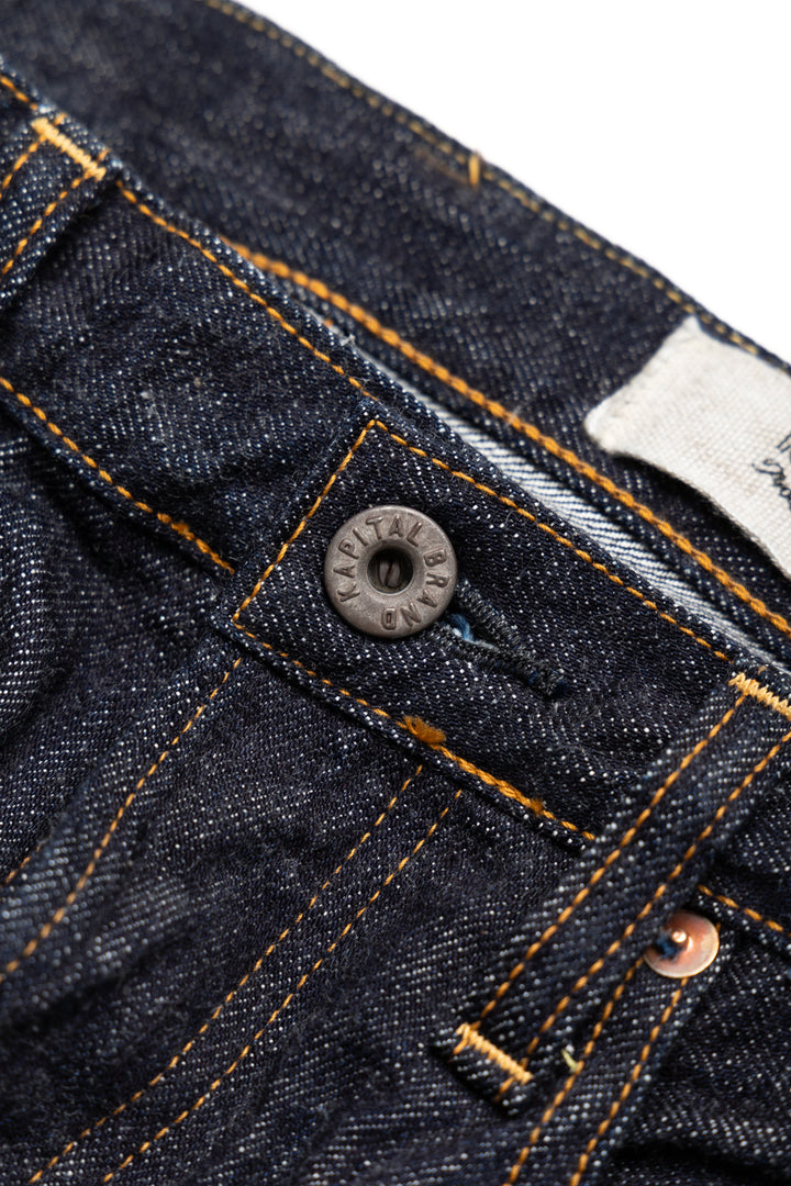 Kapital 13.5oz Zimbabwe Denim 5P MONKEY TH – BLUE IN GREEN SOHO