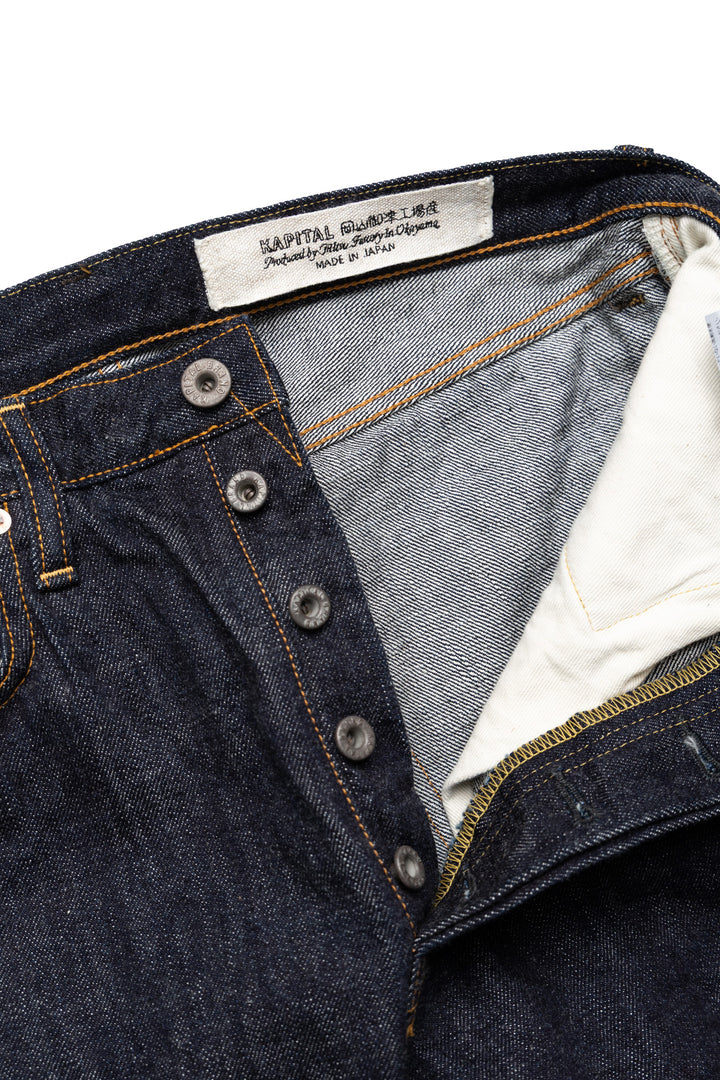 Kapital 13.5oz Zimbabwe Denim 5P MONKEY TH – BLUE IN GREEN SOHO