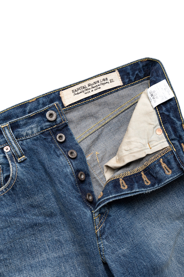 Kapital 13.5oz Zimbabwe Denim 5P MONKEY CISCO - Faded Indigo