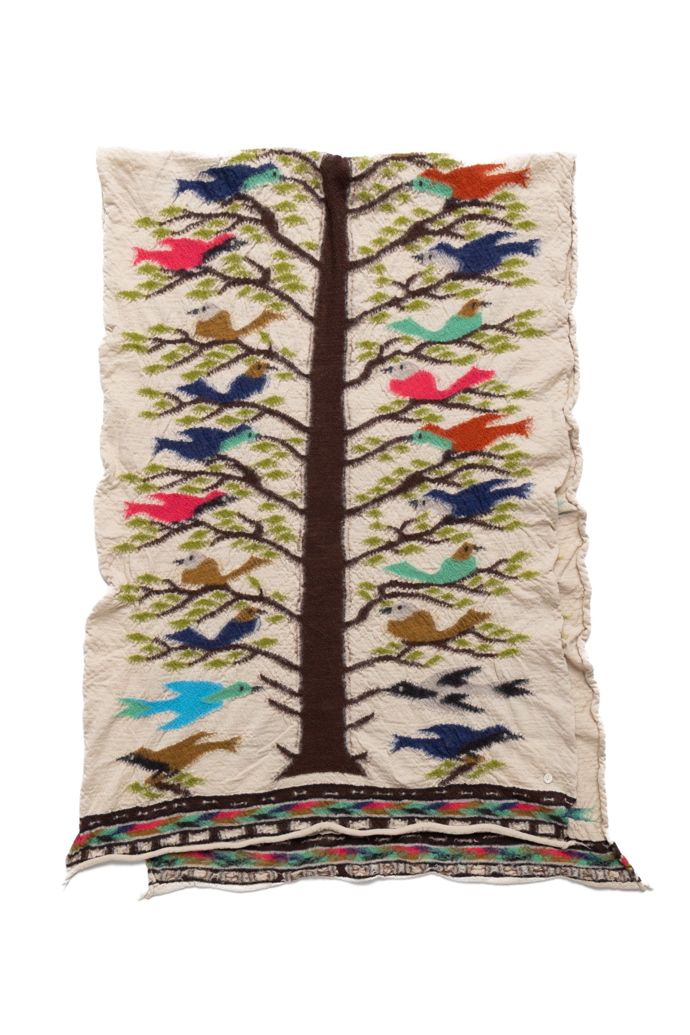 Fulling Wool HAPPY Scarf BIRD TREE - Beige