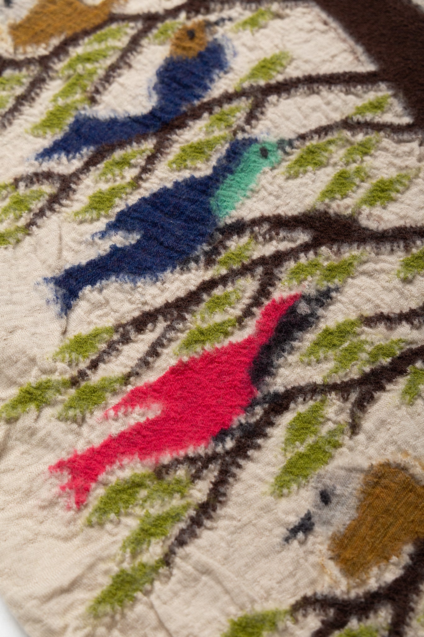 Fulling Wool HAPPY Scarf BIRD TREE - Beige