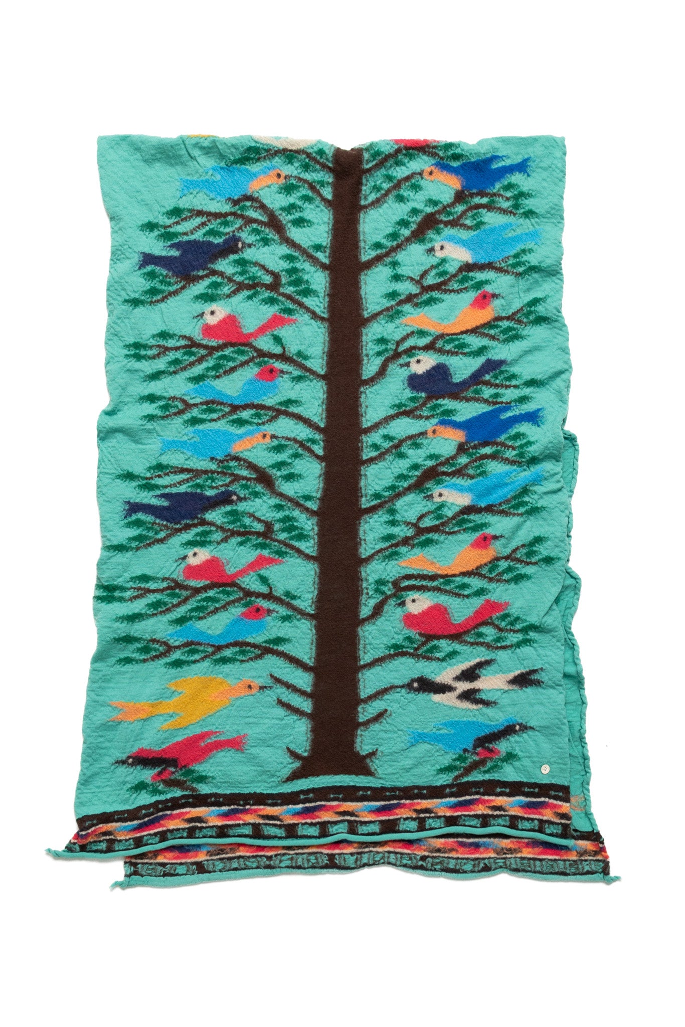 Fulling Wool HAPPY Scarf BIRD TREE - Emerald