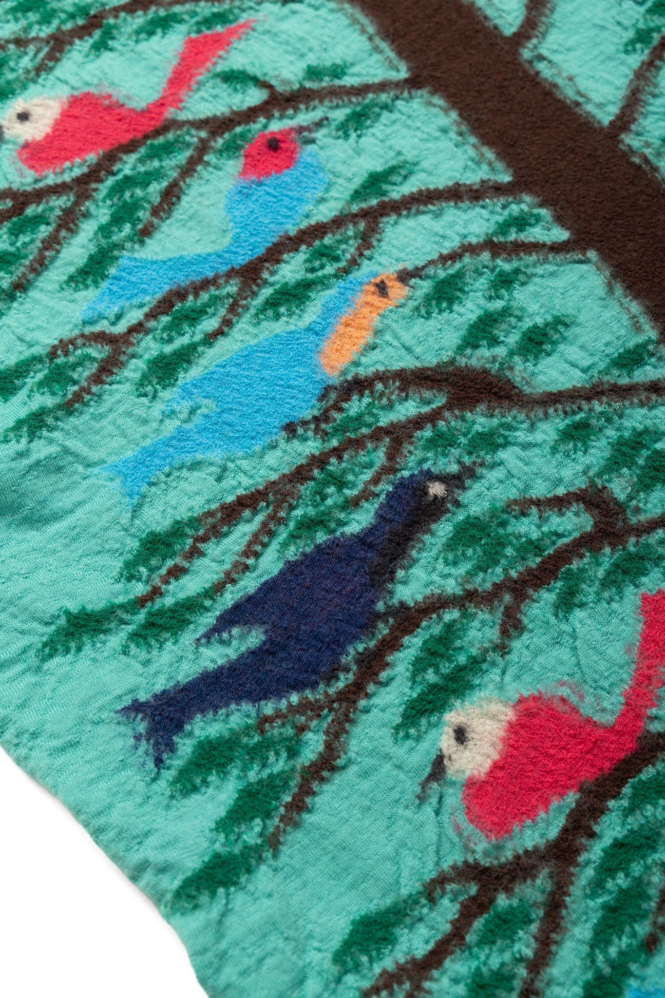 Fulling Wool HAPPY Scarf BIRD TREE - Emerald