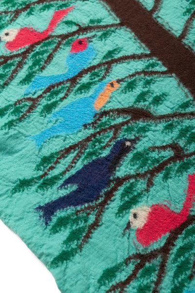 Fulling Wool HAPPY Scarf BIRD TREE - Emerald