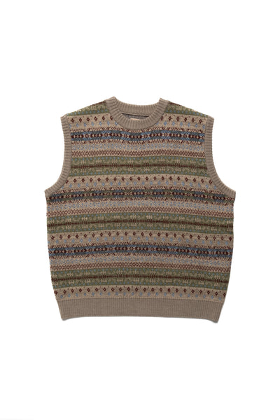 7G Wool FairIsle BONE Vest - Sax