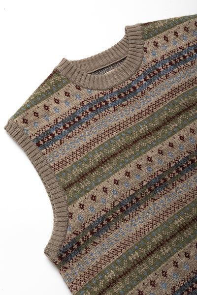 7G Wool FairIsle BONE Vest - Sax