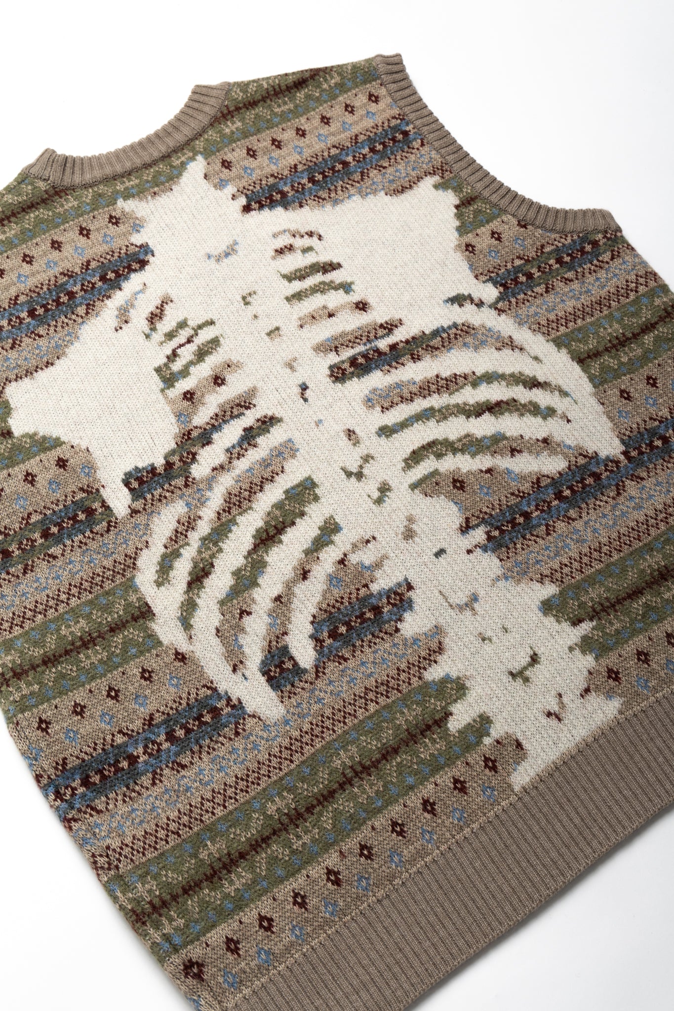 7G Wool FairIsle BONE Vest - Sax