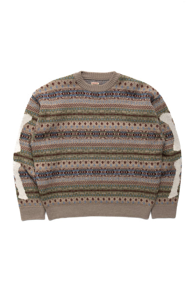 7G Wool FairIsle BONE Crew Sweater - Sax
