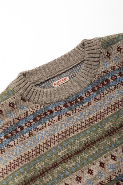 7G Wool FairIsle BONE Crew Sweater - Sax