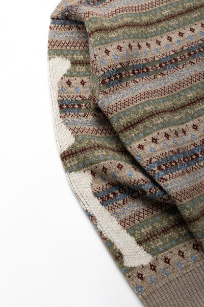 7G Wool FairIsle BONE Crew Sweater - Sax