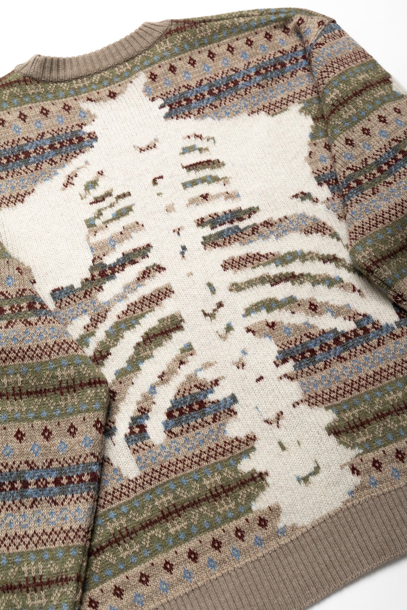 7G Wool FairIsle BONE Crew Sweater - Sax