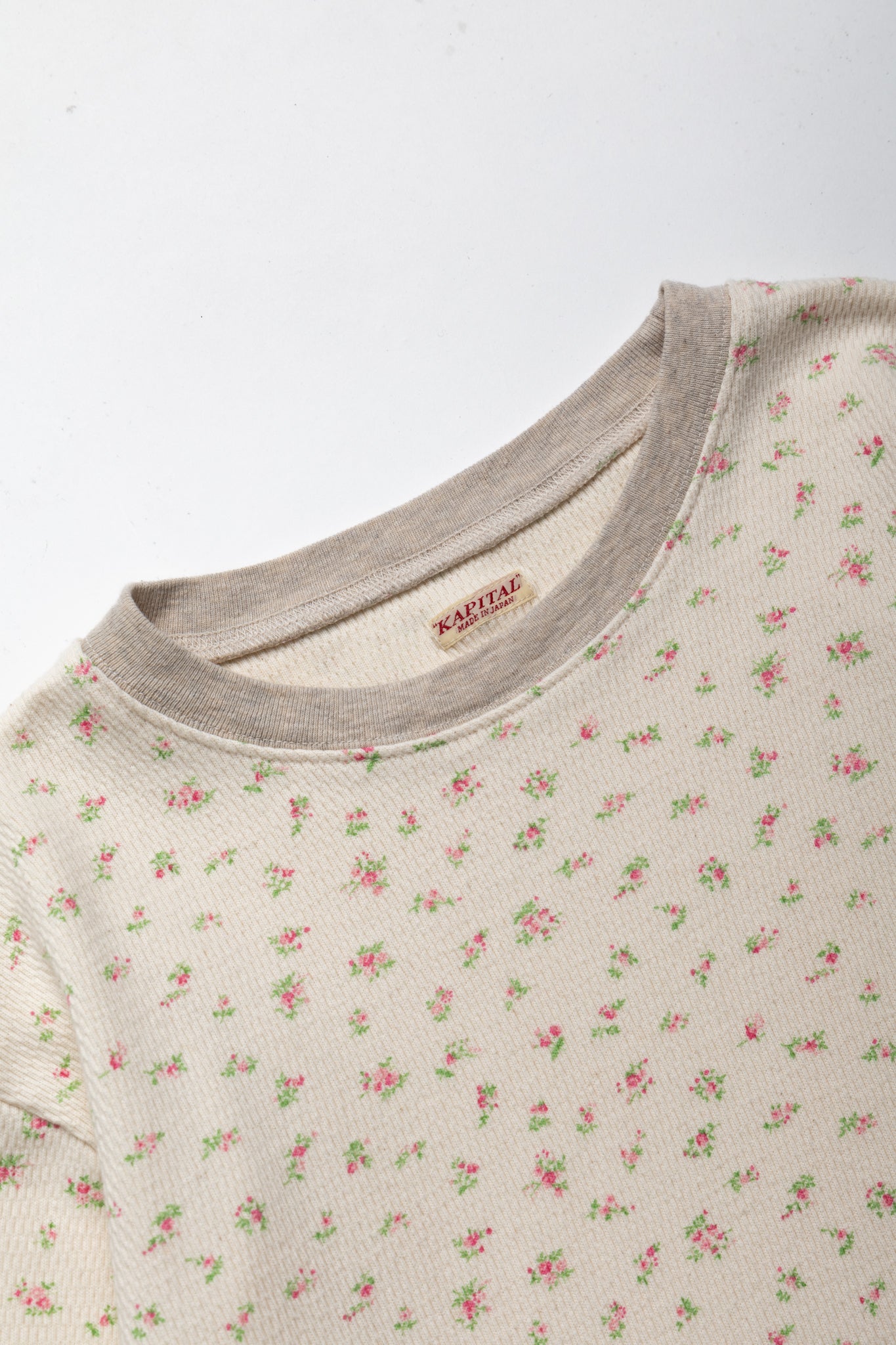 Waffle Jersey Callico Print Long Sleeve Crew T - Pink