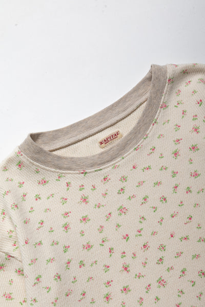 Waffle Jersey Callico Print Long Sleeve Crew T - Pink
