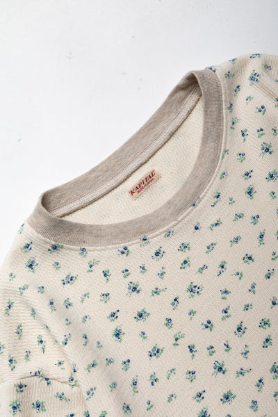 Waffle Jersey Callico Print Long Sleeve Crew T - Blue
