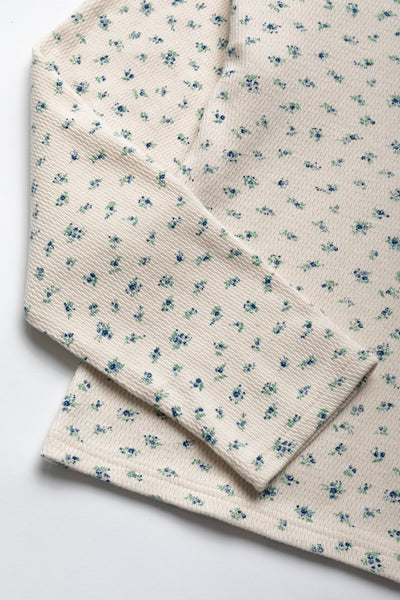 Waffle Jersey Callico Print Long Sleeve Crew T - Blue