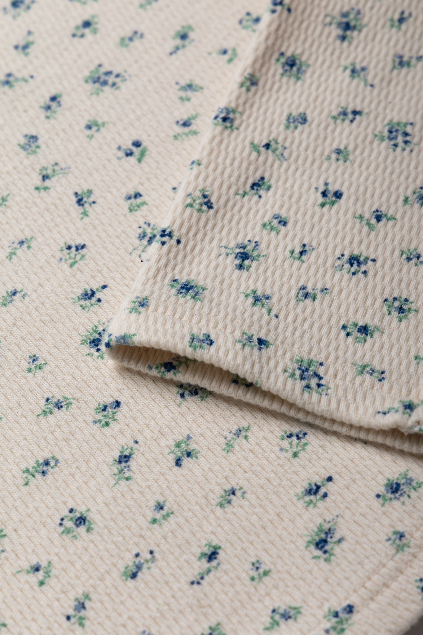 Waffle Jersey Callico Print Long Sleeve Crew T - Blue