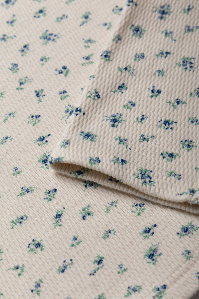 Waffle Jersey Callico Print Long Sleeve Crew T - Blue