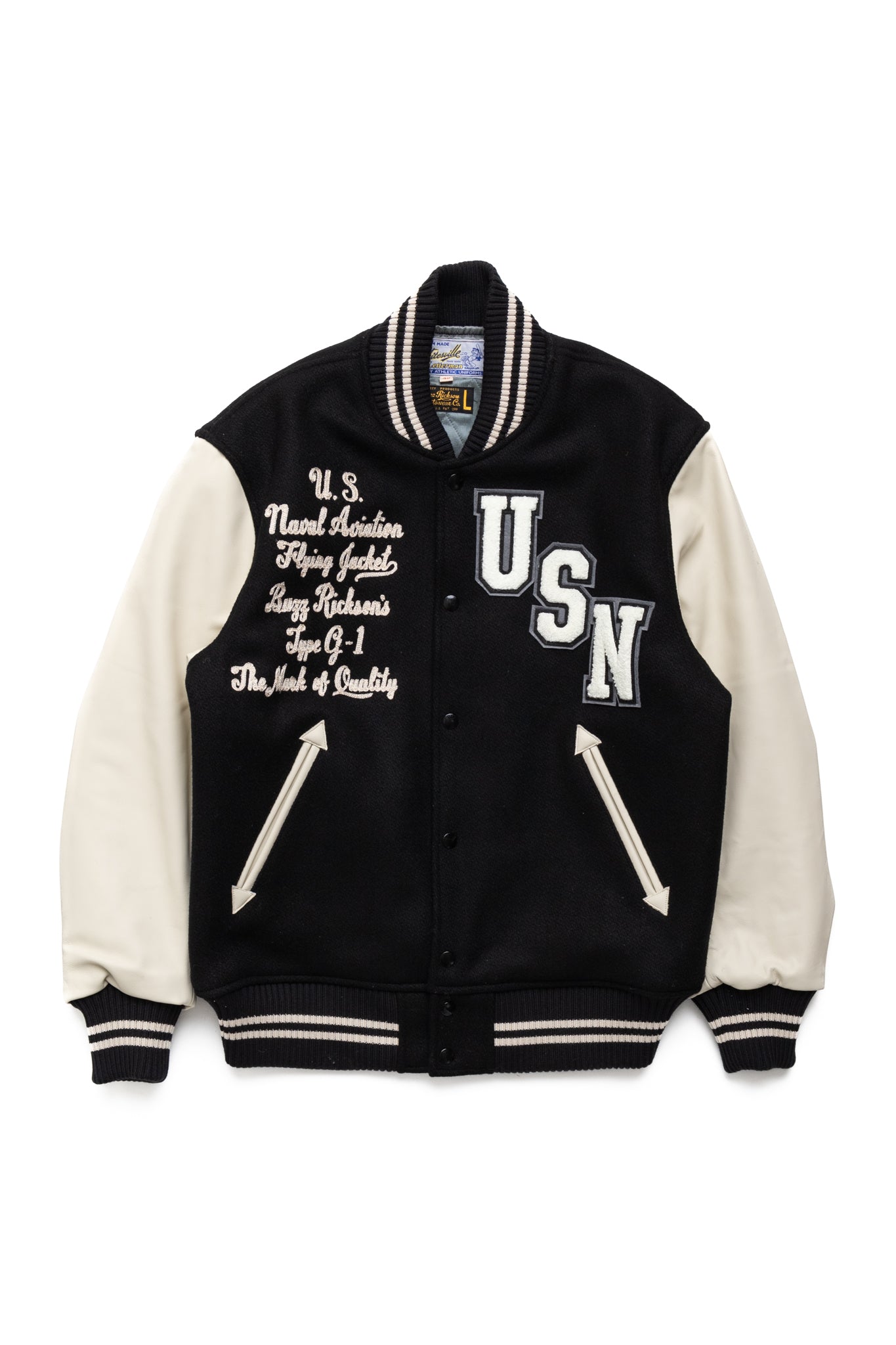 BUZZ RICKSON'S × PEANUTS 30oz. Wool Melton Award Jacket - Black