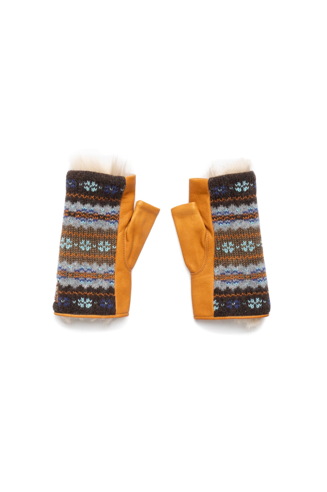 Leather x Fair Isle Gloves - Brown