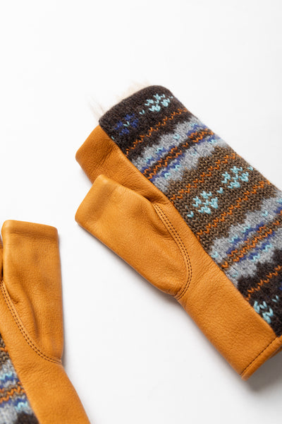 Leather x Fair Isle Gloves - Brown