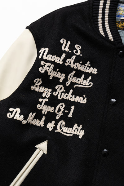 BUZZ RICKSON'S × PEANUTS 30oz. Wool Melton Award Jacket - Black