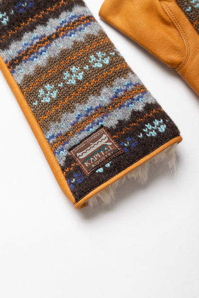 Leather x Fair Isle Gloves - Brown