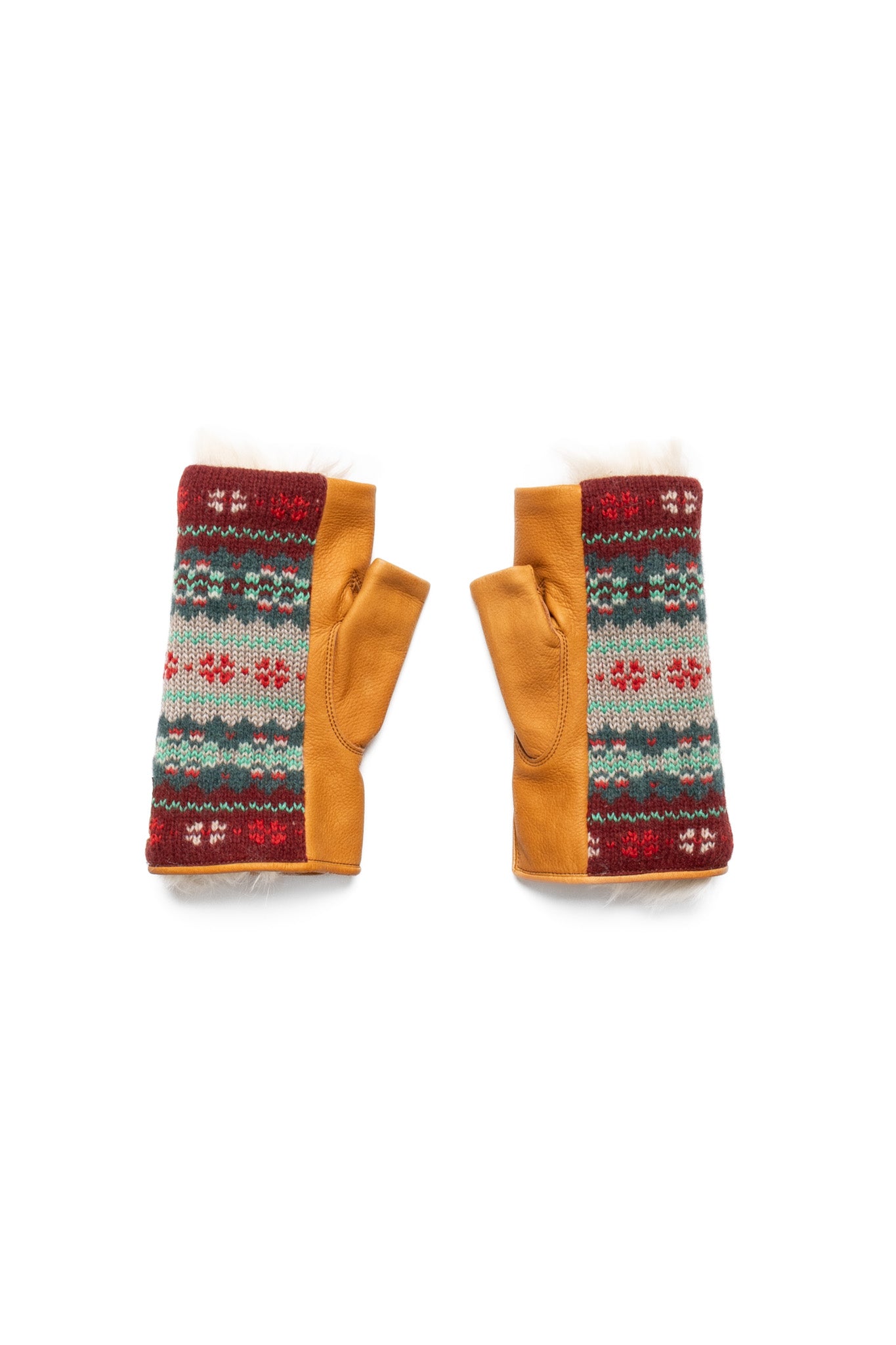Leather x Fair Isle Gloves - Beige