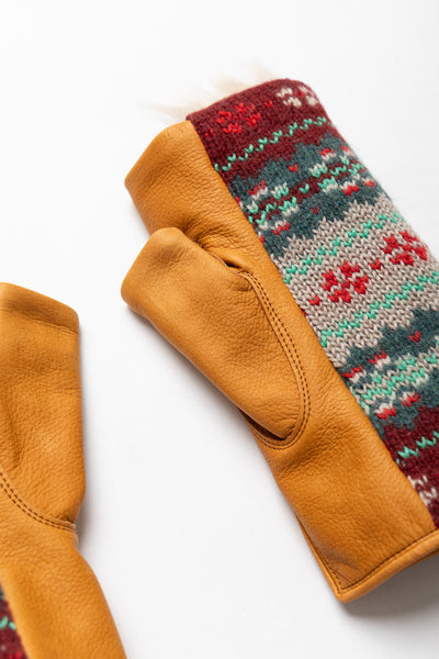 Leather x Fair Isle Gloves - Beige