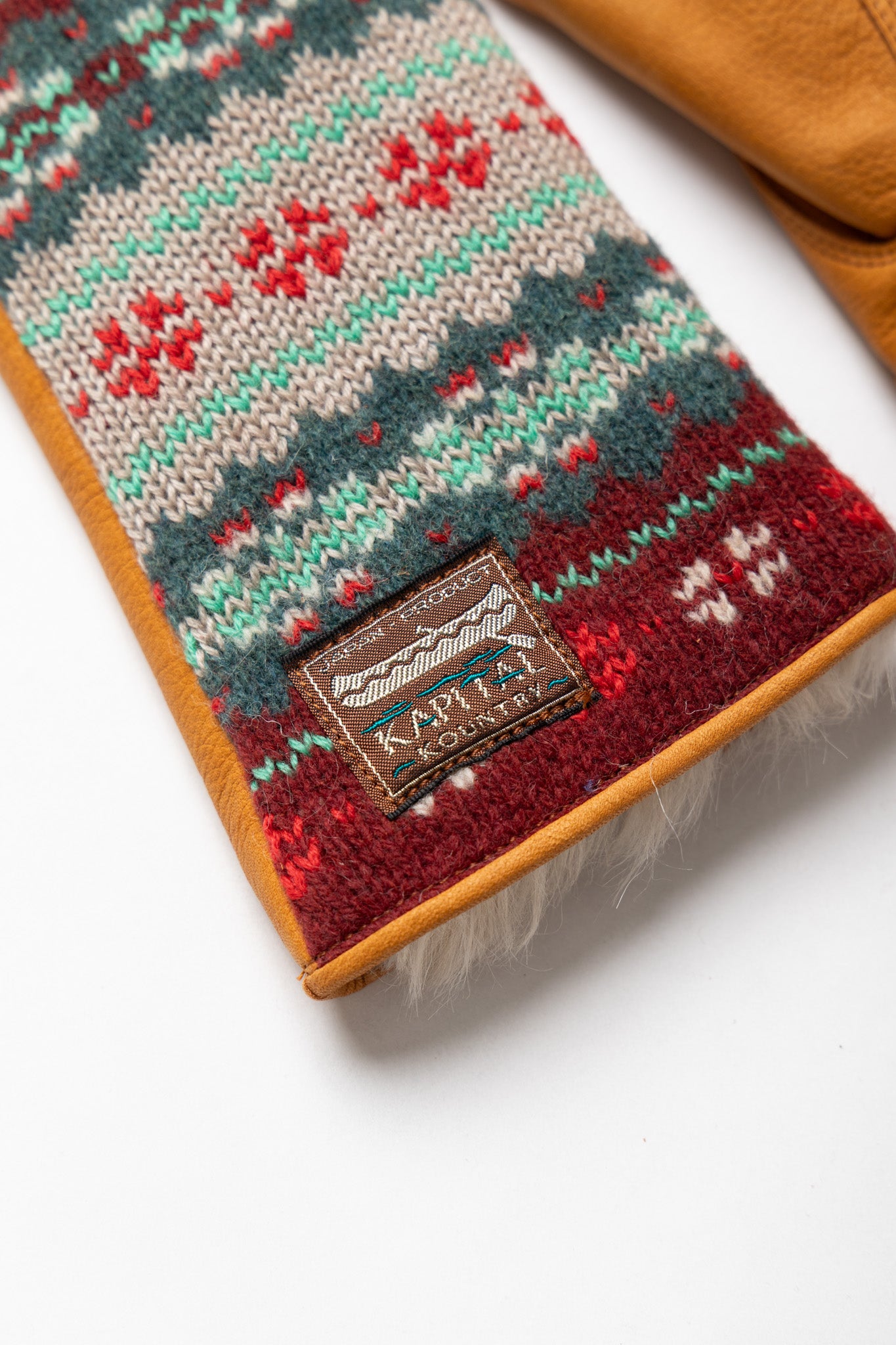 Leather x Fair Isle Gloves - Beige