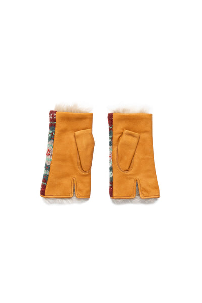 Leather x Fair Isle Gloves - Beige