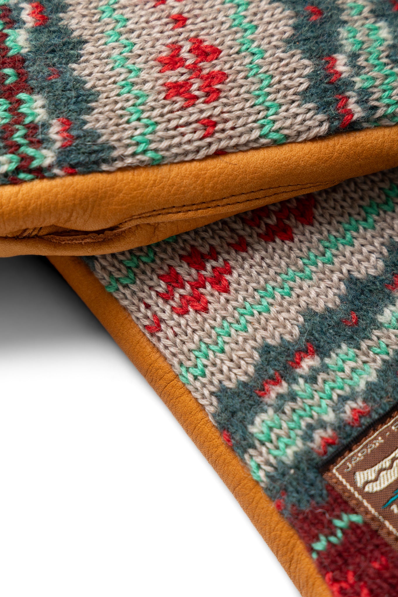 Leather x Fair Isle Gloves - Beige