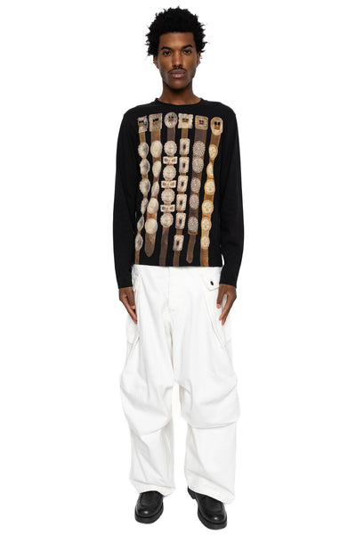 20/- Jersey Crewneck Long Sleeve T (Curtain Concho) - Black